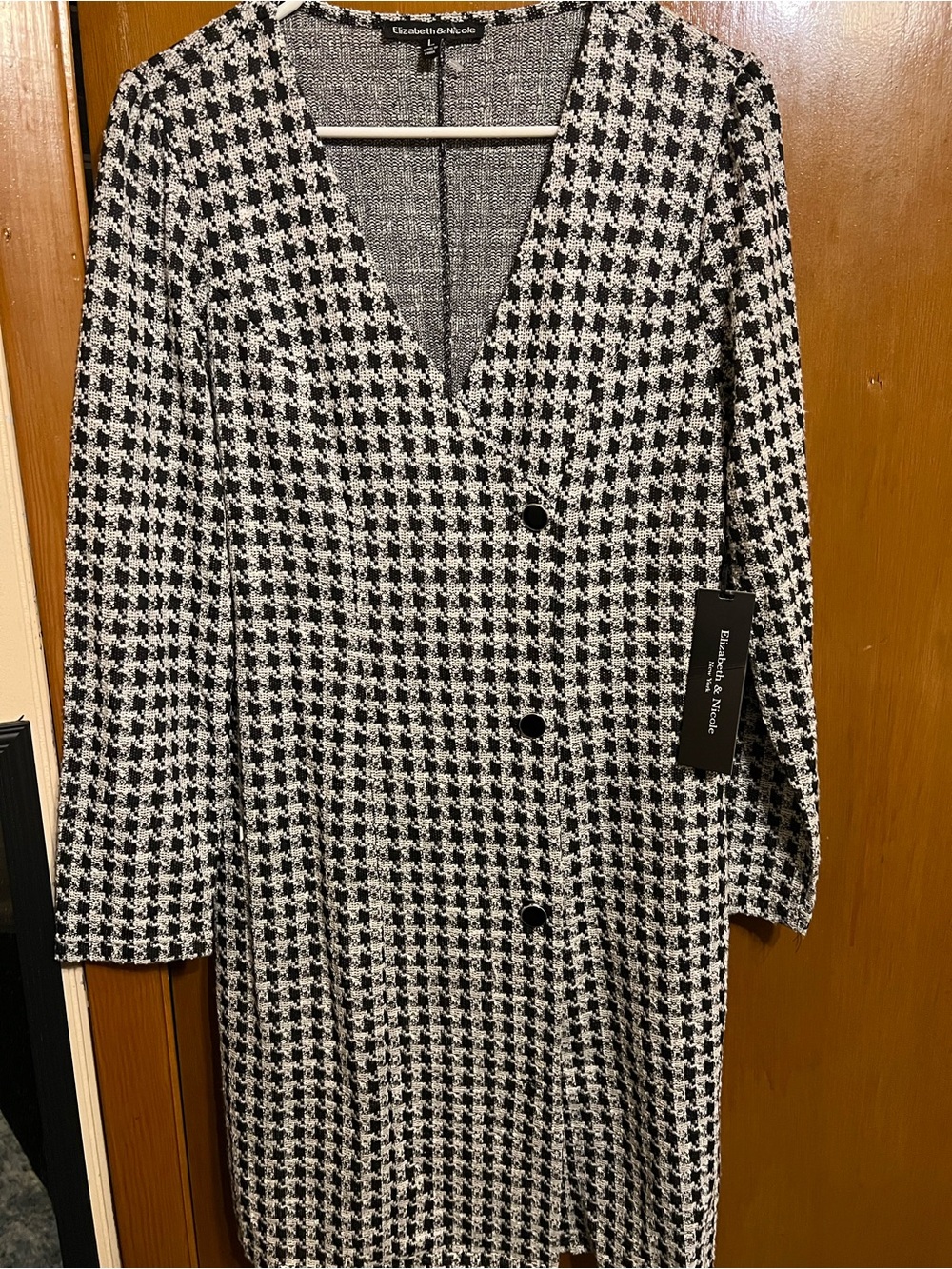 Black and White Houndstooth Long Cardigan